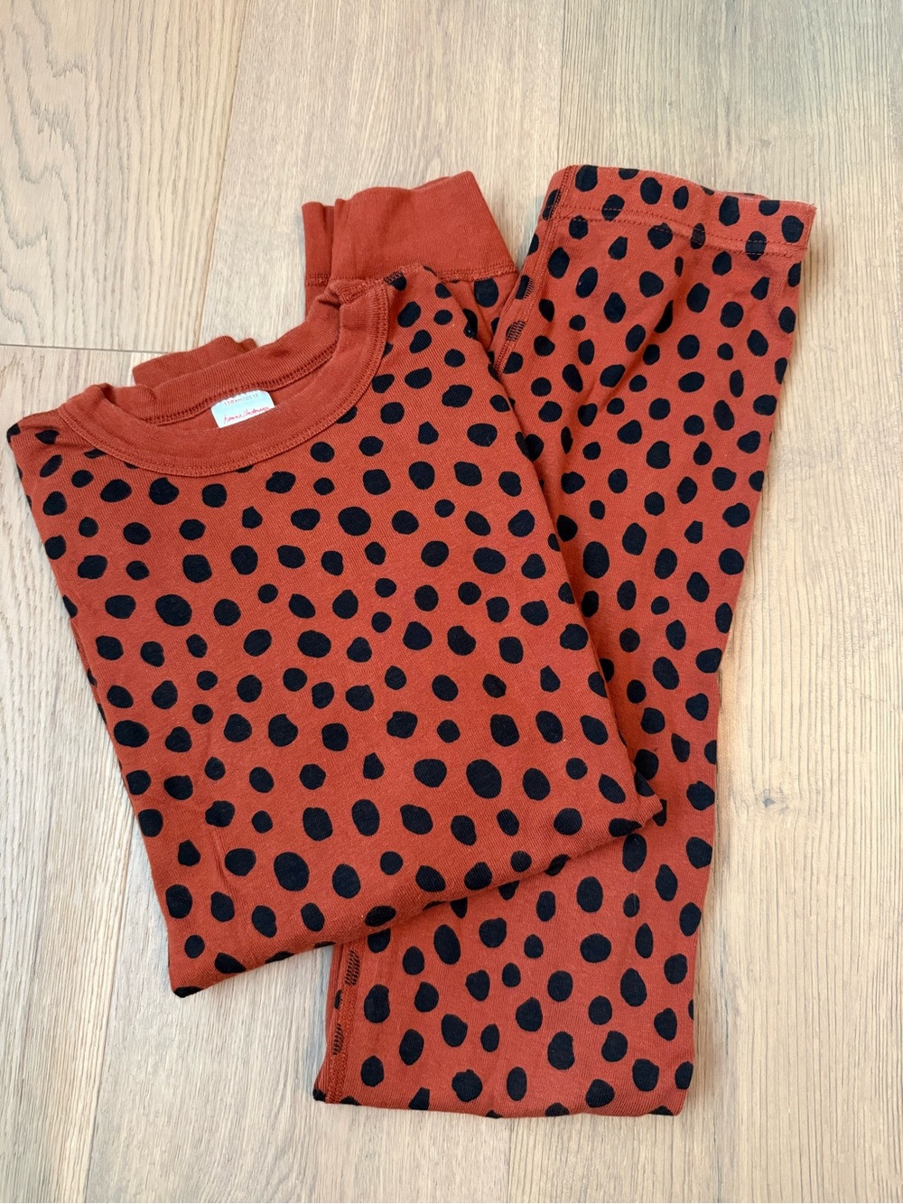 Hanna Andersson Girls Rust/Brown Pajama Pant Set with Black Dot Print
